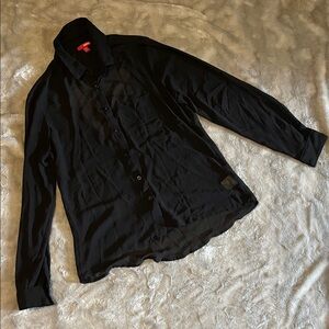 Bongo Black Sheer Geometric Panel Button-Up Shirt Blouse Size Medium